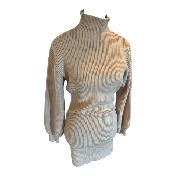 Line + Dot Latte Ottoman Ribbed Sweater Dress Small Long Sleeve Mini Chic - Picture 3 of 8